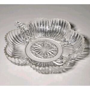 Vintage Federal Glass Crystal Cut Clover Shaped Candy Dish Excellent 6" L X 1' D